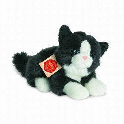 Teddy Hermann, schwarz/weiß liegendes Katzenkuscheltier 20 cm