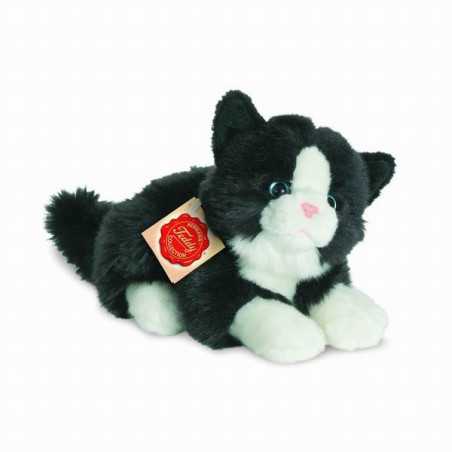 Teddy Hermann, schwarz/weiß liegendes Katzenkuscheltier 20 cm
