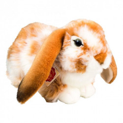 Hermann teddy, peluche Lapin couché marron clair et tacheté de blanc 30 cm
