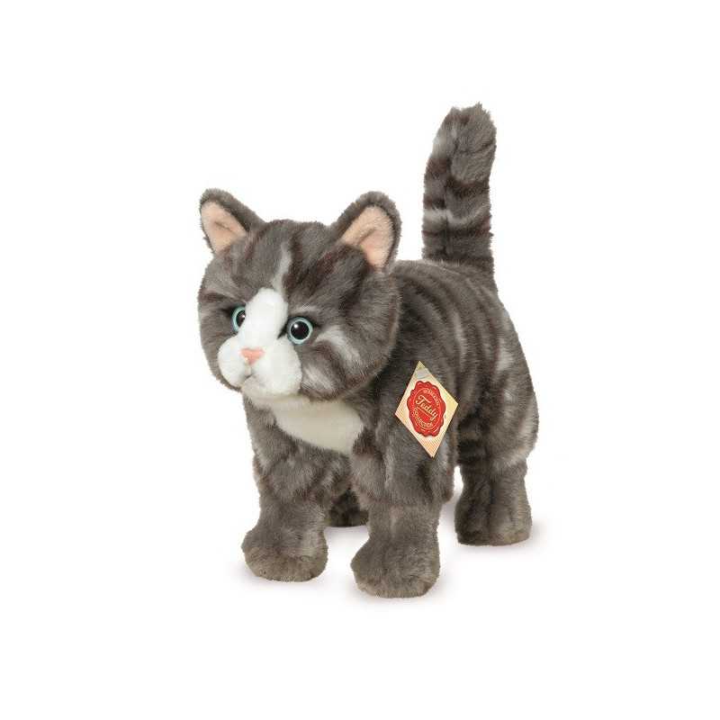 Peluche Chat Gris Tigré 20 cm – Teddy Hermann | Réaliste & Doux