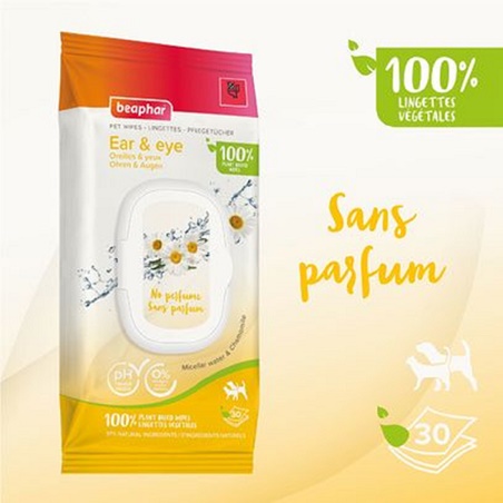 Beaphar, Toallitas para ojos y oídos a base de plantas: 30 toallitas