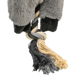 Grand jouet peluche âne pour chien Trixie 66 cm bi-matière en polyester et corde de coton avec effet sonore intégré