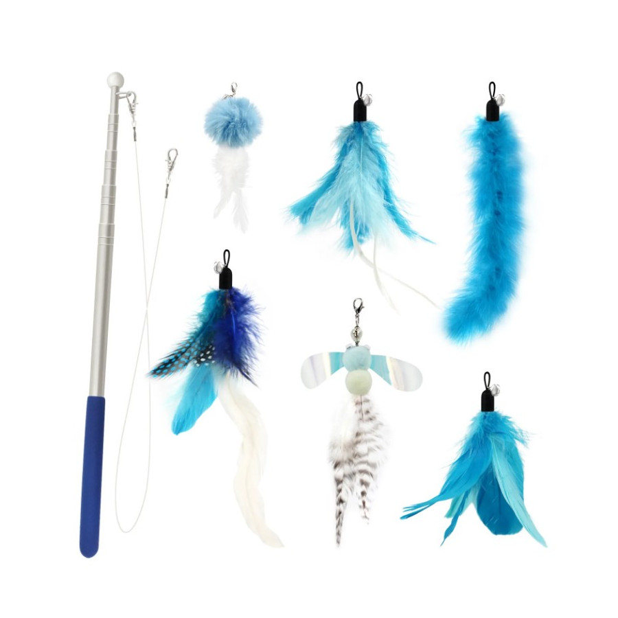 Canne à Pêche pour chat avec 6 embouts