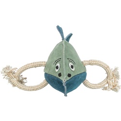 Jouet poisson sur corde pour chien 28 cm Trixie en cuir véritable robuste et naturel rempli de fibres de coco sans couineur