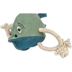 Jouet poisson sur corde pour chien 28 cm Trixie en cuir véritable robuste et naturel rempli de fibres de coco sans couineur