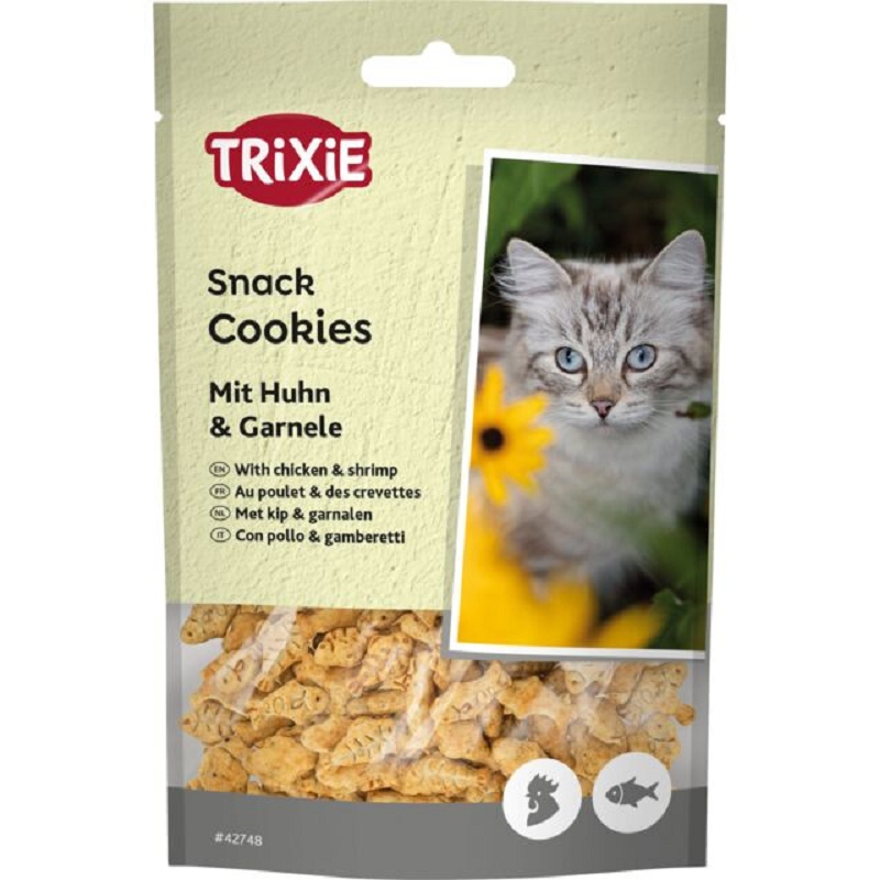 Sachet de 50g de friandises cookies croquants pour chat Trixie saveur poulet crevette saumon et herbe à chat