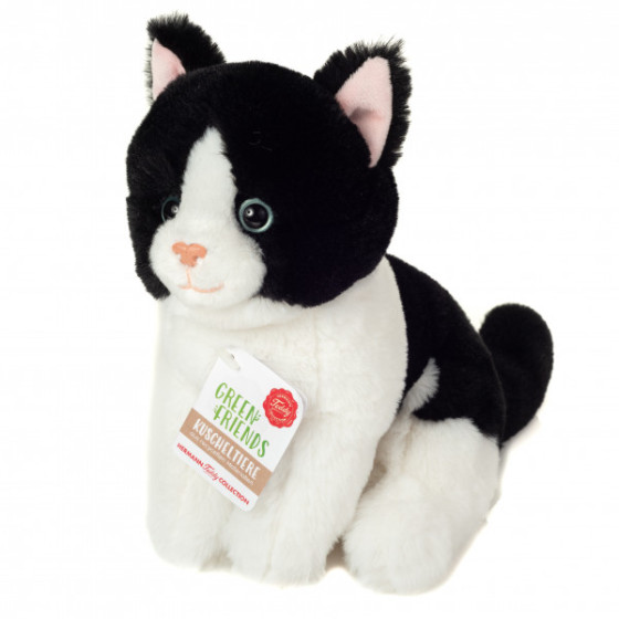 Teddy Hermann, Chat assis noir et blanc 20 cm