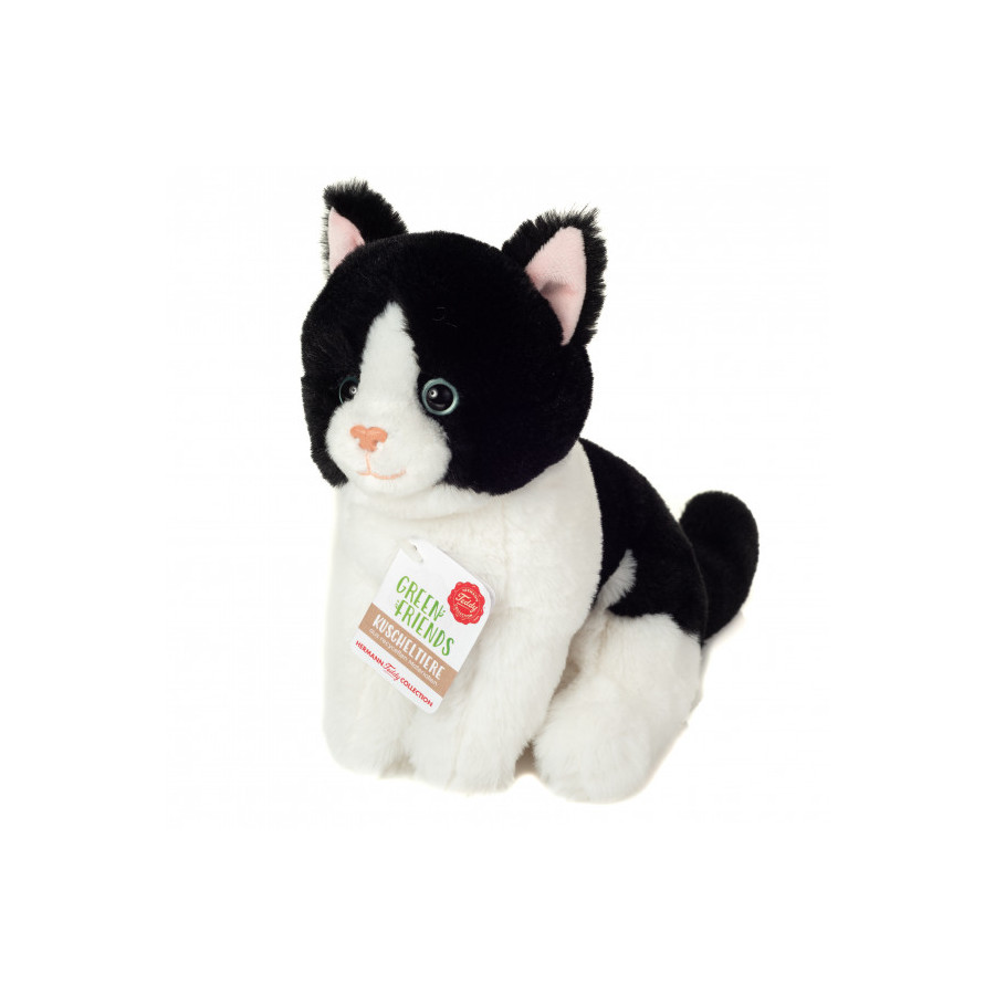Teddy Hermann, Chat assis noir et blanc 20 cm