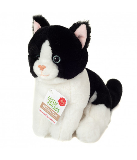 Teddy Hermann, Chat assis noir et blanc 20 cm
