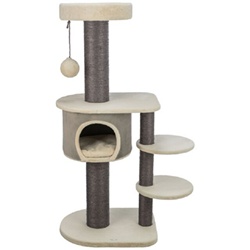Arbre à chat Marcello Trixie 140 cm gris et crème avec maisonnette fermée, lit douillet en hauteur et poteaux en sisal