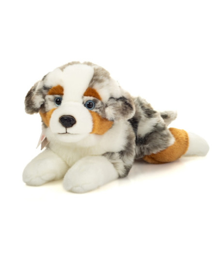 Hermann Teddy, peluche di pastore australiano sdraiato, alto 40 cm.