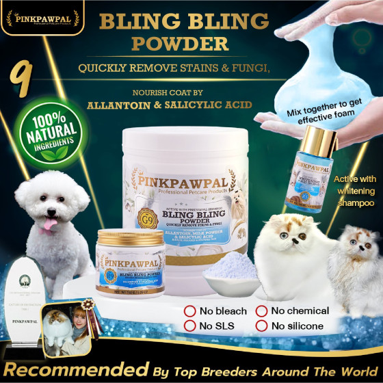 Polvere Pinkpawpal per rimuovere le macchie dal pelo di cani e gatti