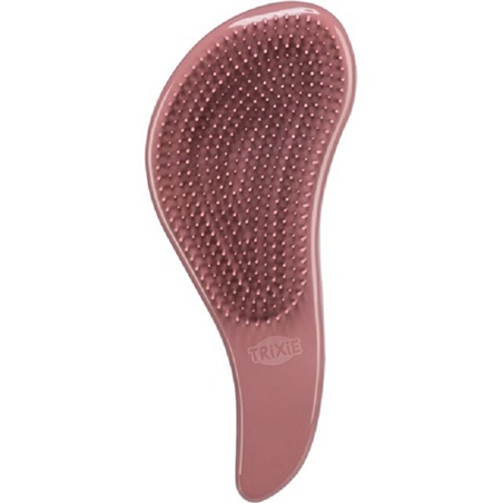 Brosse douce Trixie en plastique gris foncé et vieux rose 19cm pour démêler le pelage