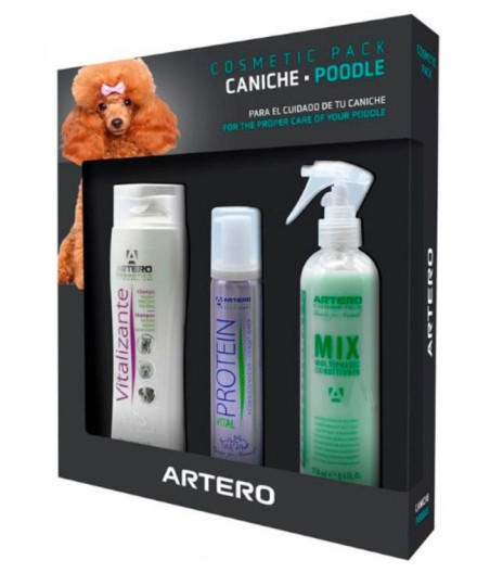 Pack de cosméticos Artero para caniches: champú y acondicionador voluminizador.