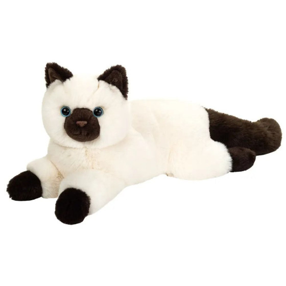 Peluche très réaliste chat Sacré de Birmanie Teddy Hermann 36 cm avec pelage crème soyeux masque sombre yeux bleus