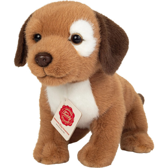 Adorable peluche chiot Milow 25 cm blanc et brun collection Teddy Hermann ultra douce et lavable en machine