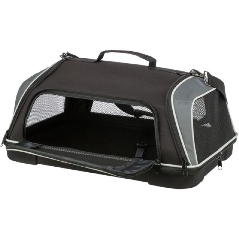 Sac de transport cabine avion Boarding Trixie noir et gris 55x23x40 cm pour chat et petit chien jusqu'à 7kg fond amovible