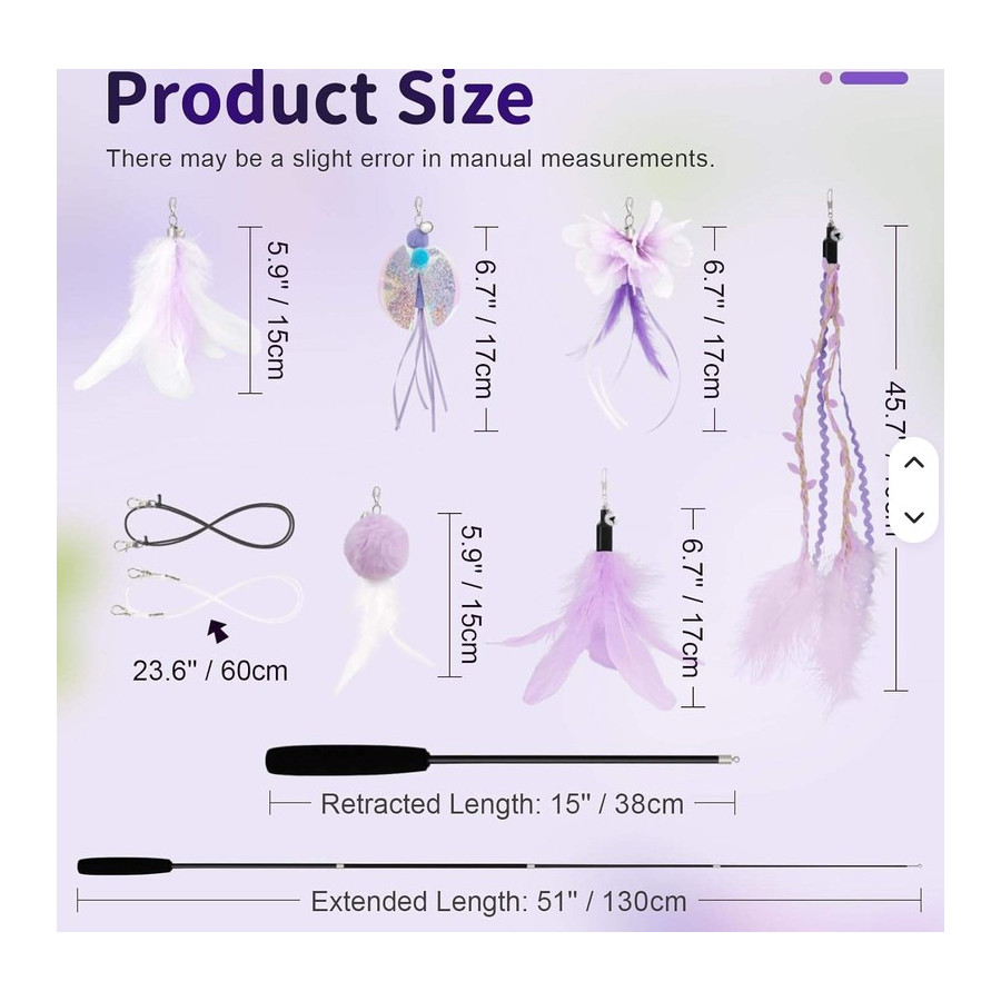 Set de caña de pescar para gatos SONGWAY + 6 recambios de plumas y pompones