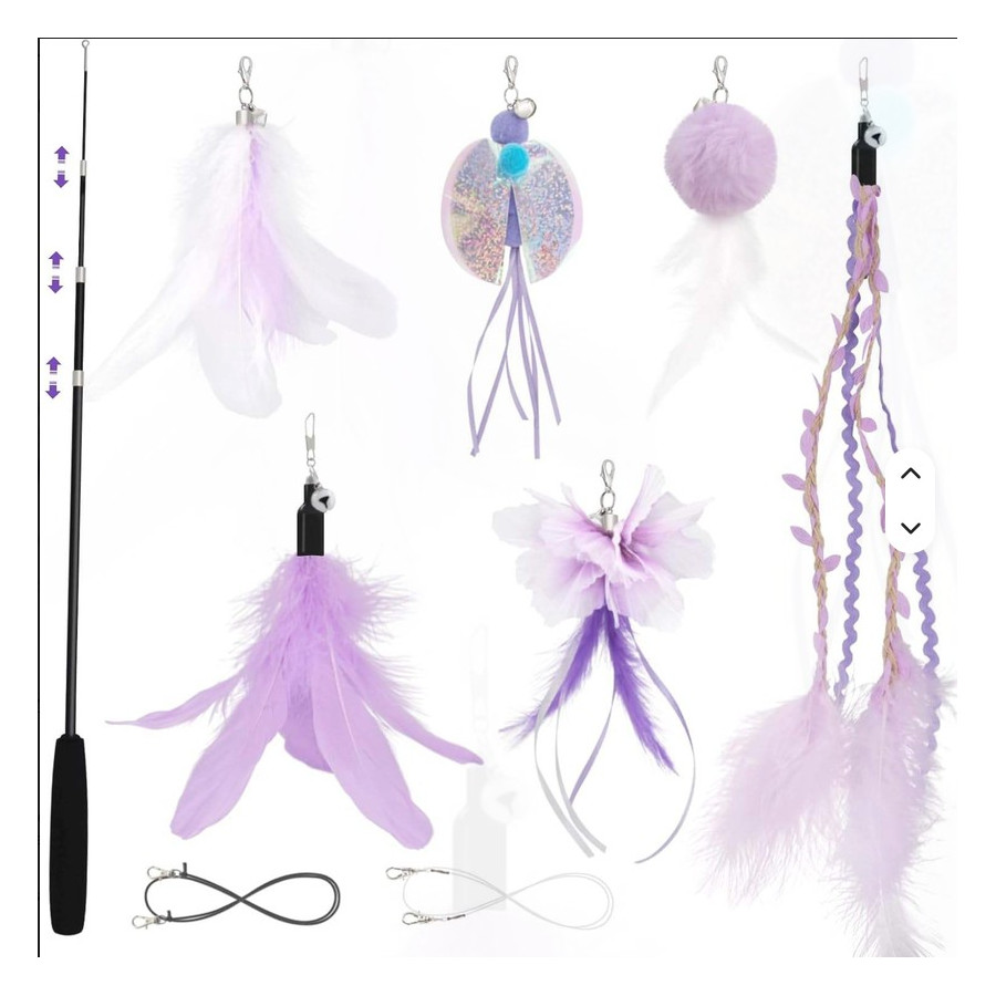 Set canna da pesca per gatti SONGWAY + 6 ricariche con piume e pon-pon