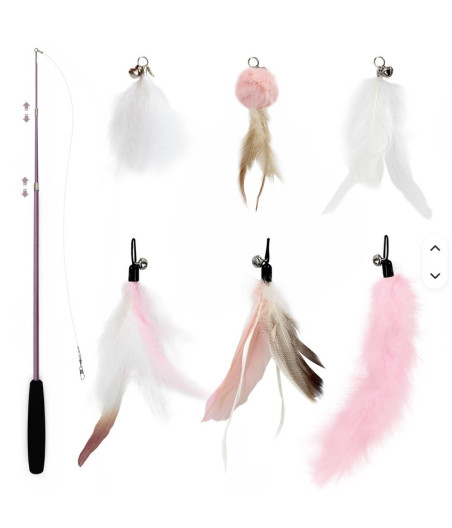 Set de caña de pescar SONGWAY Pink Cat con 6 recambios de plumas y pompones.