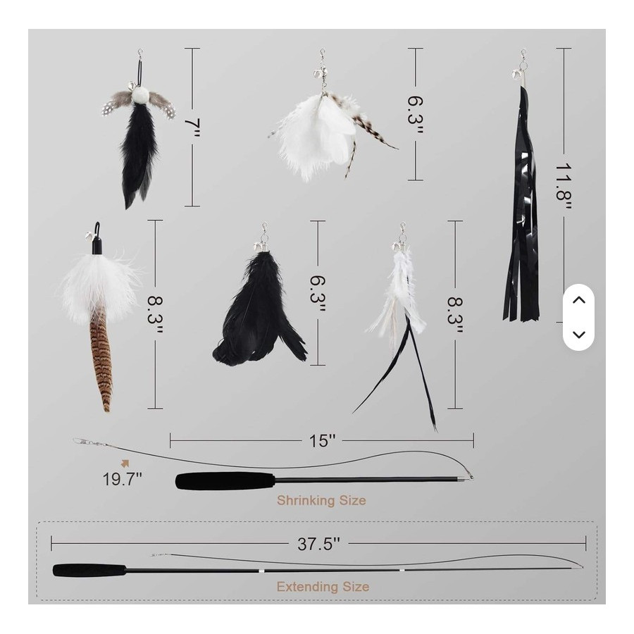 Set canna da pesca per gatti SONGWAY + 6 ricariche con piume e pon-pon
