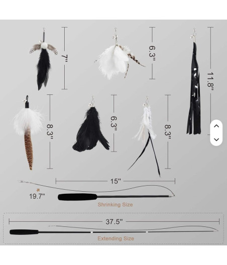 Set de caña de pescar para gatos SONGWAY + 6 recambios de plumas y pompones