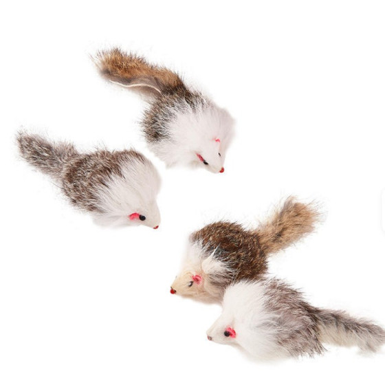 Jouet pour chat souris naturelle en véritable peau de lapin texture douce coloris aléatoire pour stimuler l'instinct de chasse