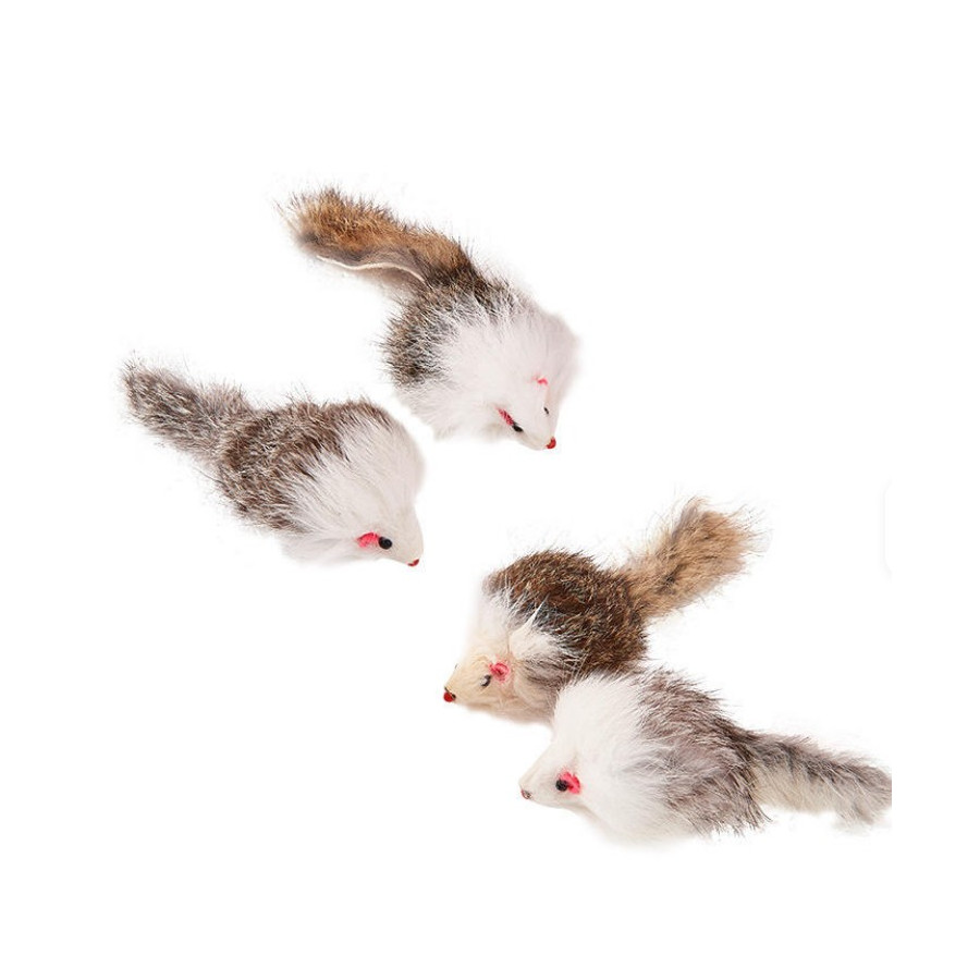 Ratón de piel de conejo natural para gatos | Juguete de 13 cm