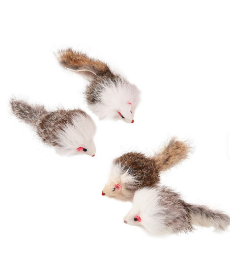 Giocattolo per gatti e topi in pelliccia di coniglio naturale - 13 cm