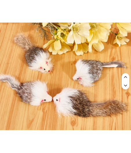 Ratón de piel de conejo natural para gatos | Juguete de 13 cm