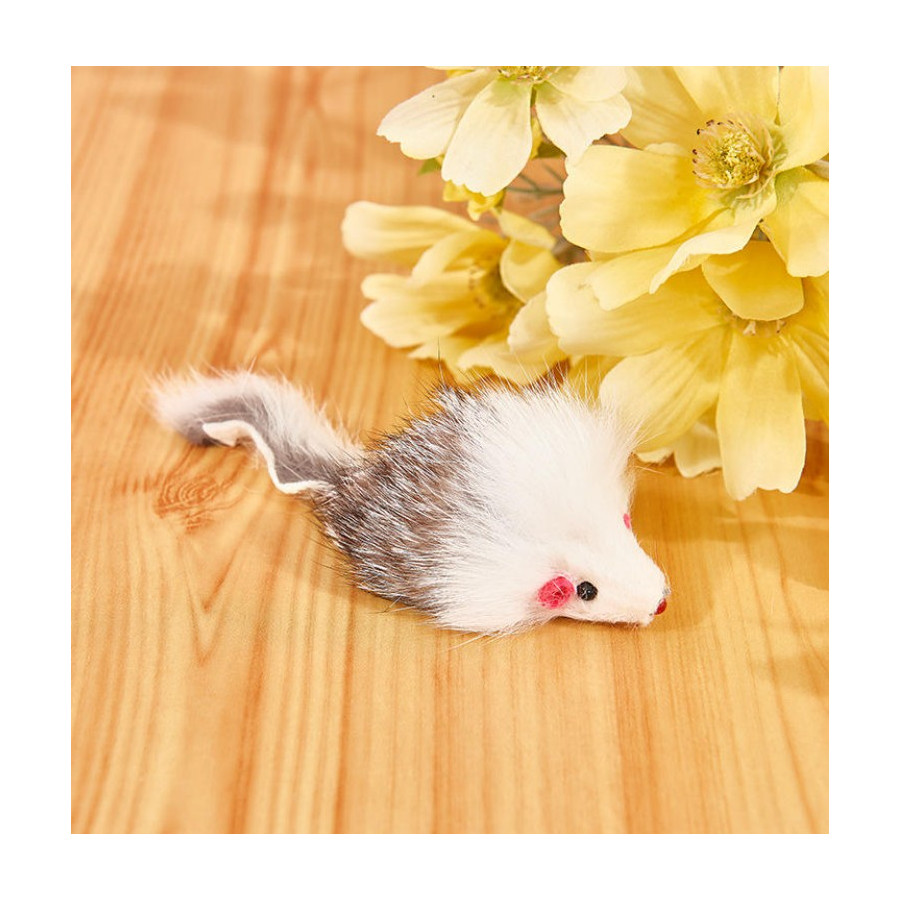 Ratón de piel de conejo natural para gatos | Juguete de 13 cm