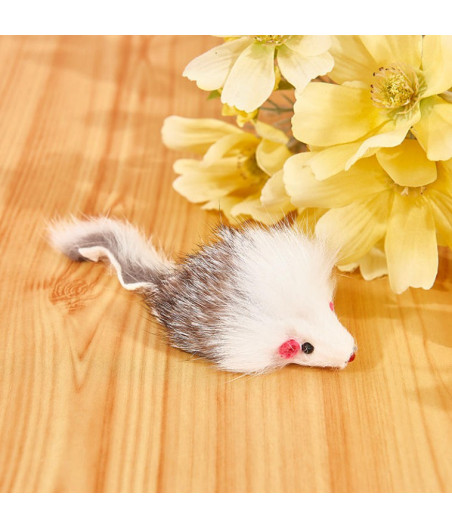 Jouet pour chat souris naturelle en véritable peau de lapin texture douce coloris aléatoire pour stimuler l'instinct de chasse