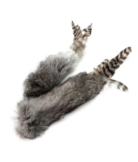 Interaktives Katzenspielzeug aus Kaninchenfell mit Quietscher – 17 cm