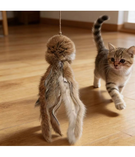 Juguete para gatos con forma de pulpo de piel de conejo natural - 25 cm