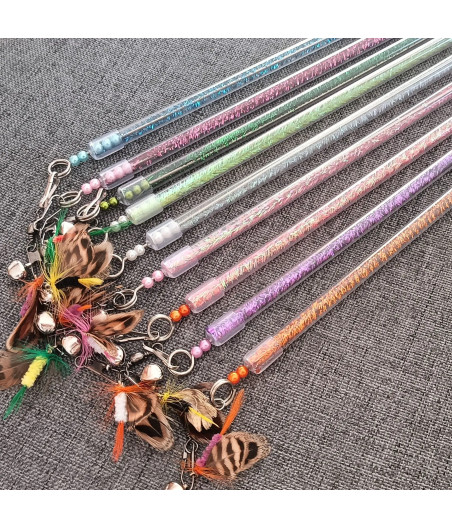 Jouet interactif canne à pêche télescopique pour chat avec plumeau mouche et clochette extensible de 29 à 60 cm