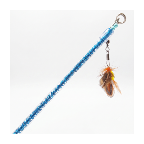 Jouet interactif canne à pêche télescopique pour chat avec plumeau mouche et clochette extensible de 29 à 60 cm