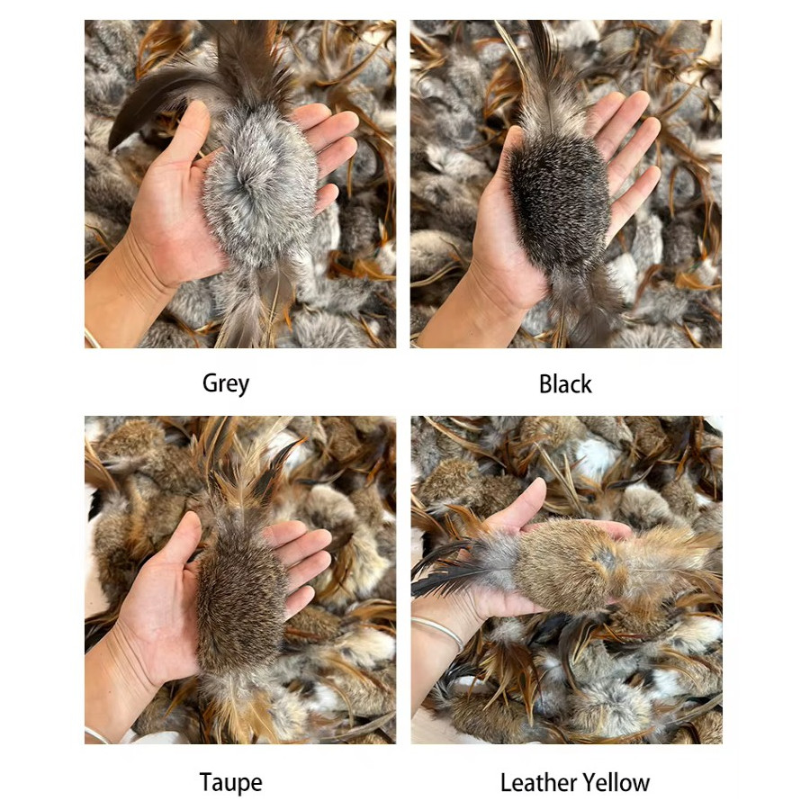 Rabbit Fur & Feather Cat Toy | Natural 10x6 cm