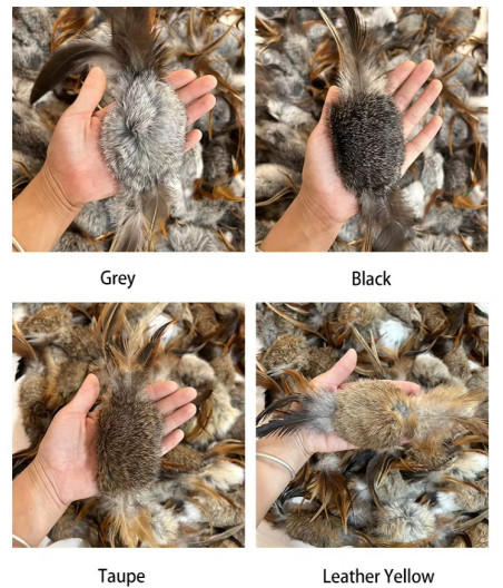 Rabbit Fur & Feather Cat Toy | Natural 10x6 cm