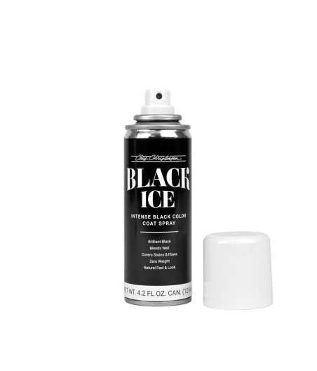Spray colorant noir Black Ice pour masquer les taches et intensifier la couleur des pelages noirs en exposition