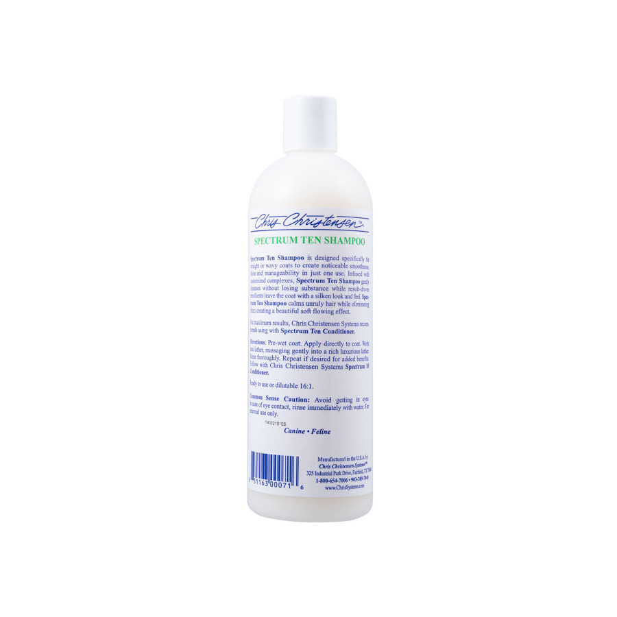 Shampooing Spectrum Ten Chris Christensen pour nettoyer en douceur dompter les poils rebelles pelages longs ou lisses