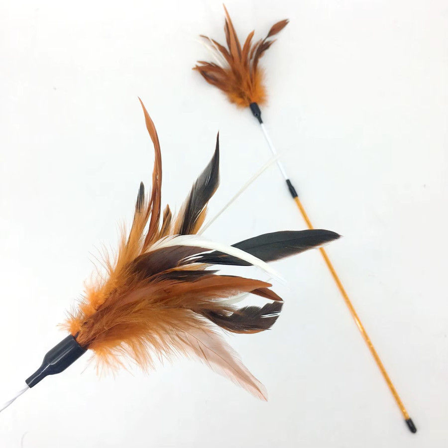Jouet interactif canne à pêche plumeau Flora pour chat avec longue baguette de 65 cm et plumes colorées rappelant une fleur