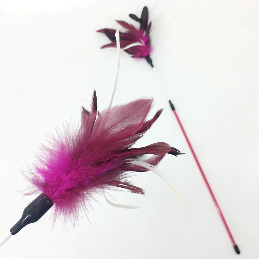 Jouet interactif canne à pêche plumeau Flora pour chat avec longue baguette de 65 cm et plumes colorées rappelant une fleur