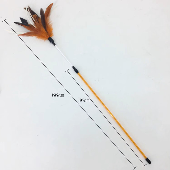 Jouet interactif canne à pêche plumeau Flora pour chat avec longue baguette de 65 cm et plumes colorées rappelant une fleur
