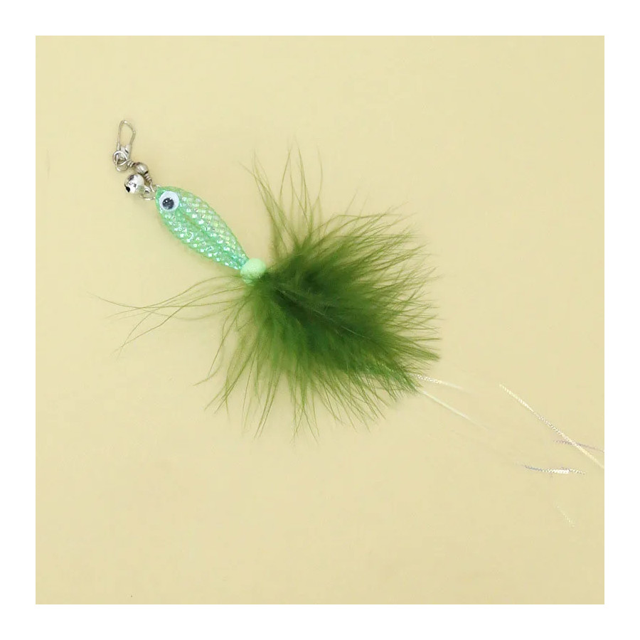 Recharge interactive à l'unité en forme de petit poisson avec plumes colorées à accrocher sur une canne à pêche pour chat