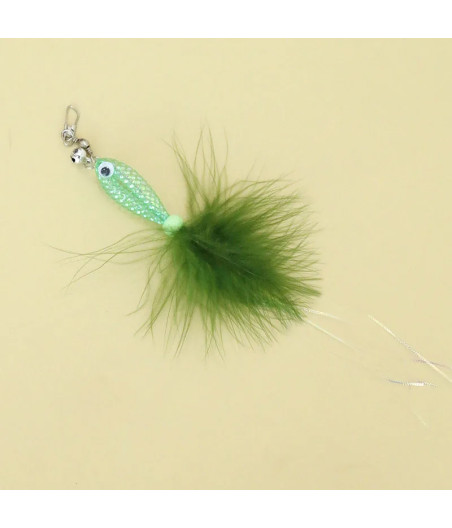 Recharge interactive à l'unité en forme de petit poisson avec plumes colorées à accrocher sur une canne à pêche pour chat