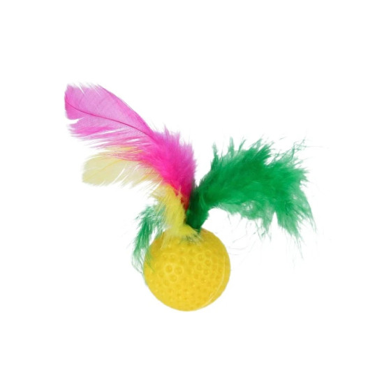 Pelota colorida con pluma y cascabel para gatos - 3,8 cm