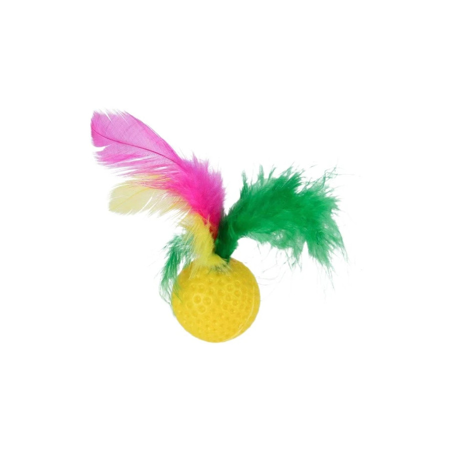 Colorful Ball with Feather and Bell for Cats - 3.8 cm