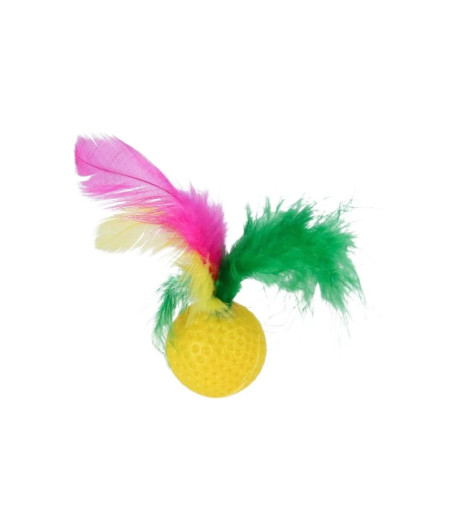 Bunter Ball mit Feder und Glöckchen für Katzen – 3,8 cm