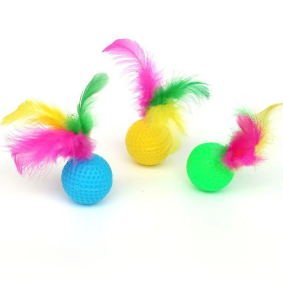 Bunter Ball mit Feder und Glöckchen für Katzen – 3,8 cm