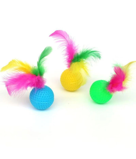 Pelota colorida con pluma y cascabel | Juguete ligero de 3,8 cm